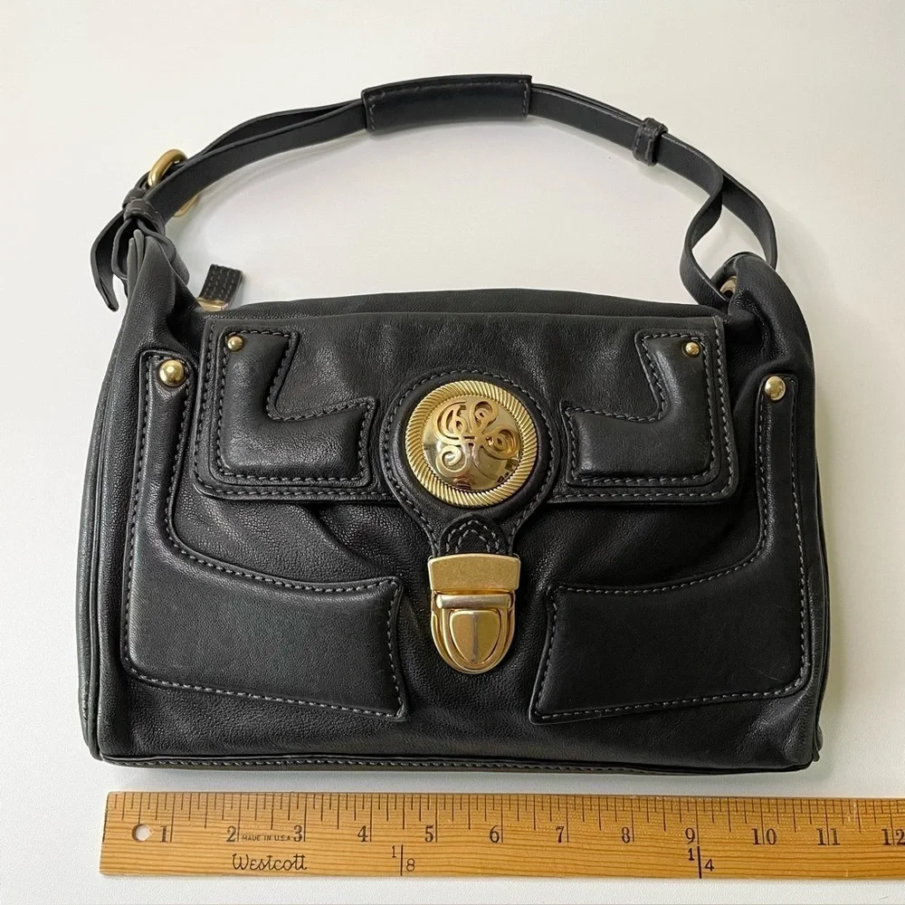 Vintage Juicy Couture Rare Y2K Small Leather Medallion Handbag Purse Black